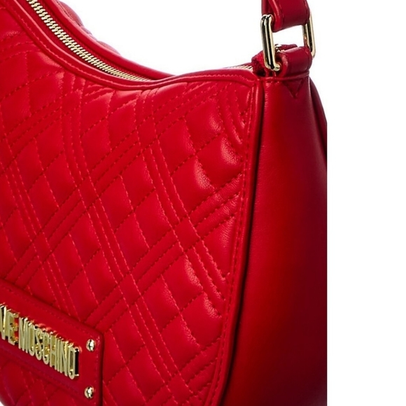 NWT Love Moschino Red Quilted Logo Shoulder Bag Timeless - Picture 3 of 11